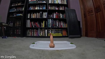 Chubby boy is curious what bouncing on dildo would feel like