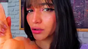 Solo Brunette with Natural Boobs Shows Off Her Sexy Body Close-Up