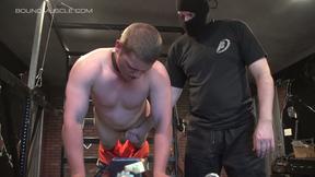 BoundMuscleJocks: Master Dire Callahan Racks And Stretches Convict Andre Hardys