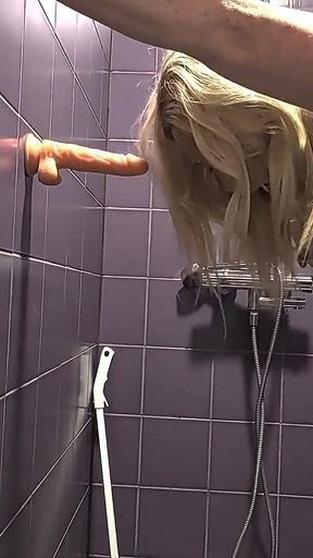Double Dildo in a Public Shower