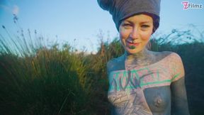 Real Life EXTREME tattoo couple public fuck in outdoor hot spring, deepthroat blowjob