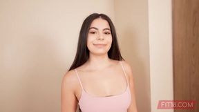 Angel Gostosa's petite body in bodysuit & hairy pussy tattooed on camera