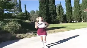 Beautyful wet pussy of cheerleader waits wide open for big penis stuff it