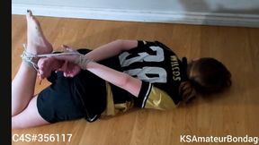 Hogtied, tickled then left to struggle