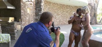 Blonde Arielle Aquinas photoshoot turns to wild threesome fucking