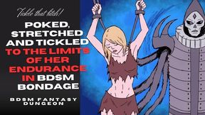 naughty skinny blonde Slave girl is poked and tickled hard in her boobs and belly ad armpits to the limit of her endurance in BDSM bondage by robotic device mechanical mistress