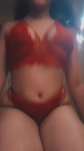 Chubby Asian Girl in Red Lingerie