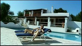 Lesbians Eufrat and Keana Moire Enjoy Using Sex Toys Outdoors by Pool