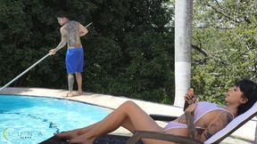 Colombian beauty gets big cock in the pool