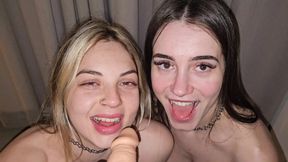Blonde and Brunete Sucking and Masturbating