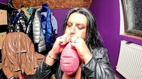 dominant leather milf whoopee cushion fetish. shiny pvc ass, loud fart sounds and dirty sitting