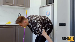 RIM4K. Dual blowjob, rimming, and fucking by two pretty hotties for a lucky guy