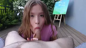Outdoor blowjob from petite Asian girl with big tits