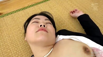 Formally dressed Asian office worker spills into intimacy on tatami