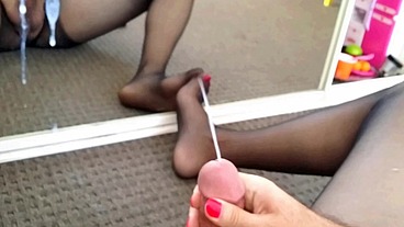 Dani Leg in Delicate Black Pantyhose with Polished Nails