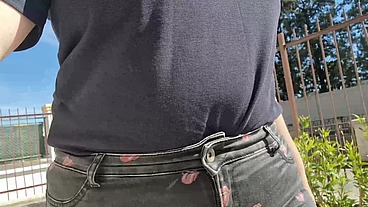 Very rare and expensive jeans pierced by a rusty nail