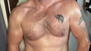 Bear daddy gym muscle cock jacking session post-gym sweaty thick