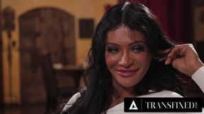 TRANSFIXED - Trans Victoria Grant Blindfolds Her BF For Surprise Trans Threesome Anal Fuck