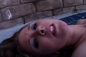 Hot blonde slut tastes sperm after hot outdoor fuck