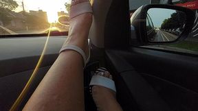 Stepson Goes for a Car Ride in the City with Stepmom in Skirt and High Heels
