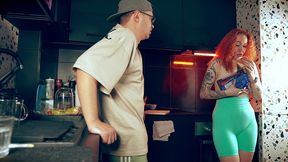 naughty stepmom breaks junk food pact & gets punished hard on the kitchen counter