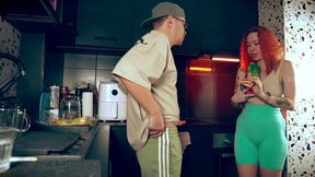 naughty stepmom breaks junk food pact & gets punished hard on the kitchen counter