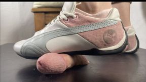 A Shoejob with Puma Futurecats - Tramplegirl is wearing used sneakers from a fan to let her boy explode under her soles - sneaker fetish, CBT Cock trampling and shoejob - slavecam only - 4k