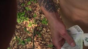 Tatted-up chap pulls down his jeans and bonks outside