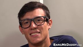 Anal slut twink barebacked by two daddies before cumming