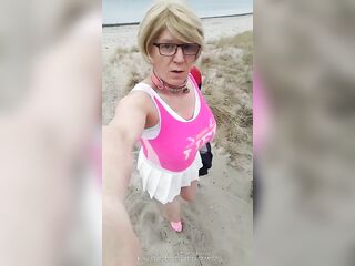 Sissy with Bimbo Breasts changes into Miniskirt Floozy Outfit and Gets Nude in Public Part8