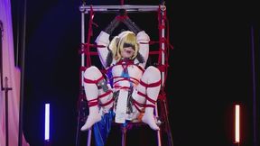 Helpless Chinese Cosplay Girl in Strict Metal Frame Bondage - Spread Legs, Red Rope & Intense Struggle 25 Min