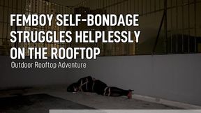 Femboy Self-Bondage Struggles Helplessly on the Rooftop