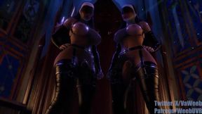 Two Futanari Maids with Huge Cocks Spitroasting 3D Shemale