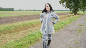 Miss Amira in Regatta nylon and transparent rain suit