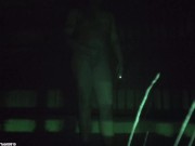 Nude Walk 1: Leaving clothes, exposed in headlights, full shaved body exploration in chilly night.