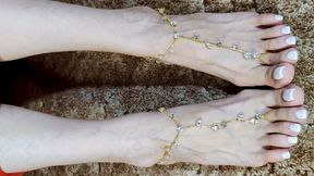 Golden Anklets & Barefoot Play – Wrinkled Soles, White Toes, Close Ups