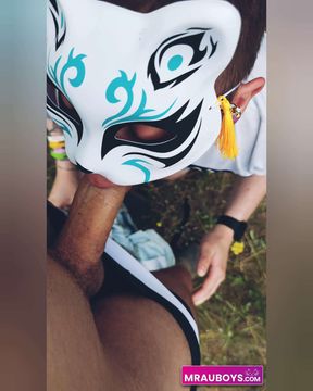 Masked boy blowjob twink with Big Dick