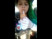 Public ParkingingLot smoking flashing&Masturbating!Publicsmoking Flashing giant DDs pussy fingering