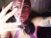 latex hood gagged blowjob + spit (preview) -Succubus Kitty
