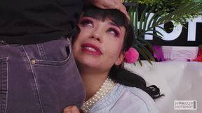naughty beauty beca barbie gets pissed on and face-fucked!