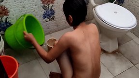 My step sister was taking a bath. i saw my step sister taking a bath and made a