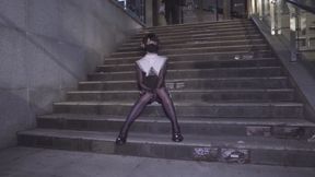 cute femboy have fun in the risky street