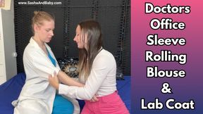 Doctors Office Sleeve Rolling Blouse and Lab Coat Stethoscope and BP Monitor Fetish