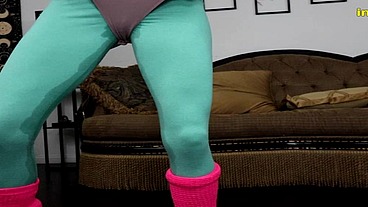 Fitness Streamer Agatha wetting leotards & legwarmers