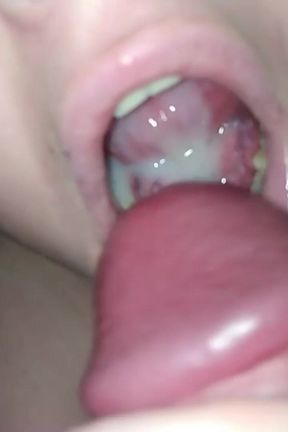 A portion of cum for a home cumslut girl. He swallows a mouthful of thick cum.