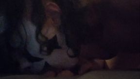 deep throating a dildo with clown makeup on