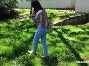 Chinese girl walking barefoot on grass [SFW foot fetish]