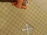 Hung teen DomTop almost caught shooting huge cumshot in public shower