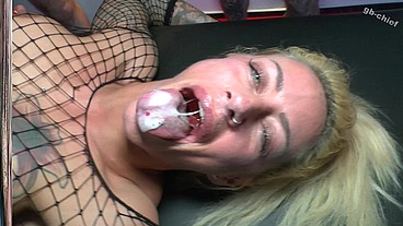 Blonde total cum slut used and creampied by many guys gangbang