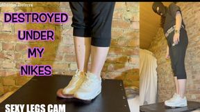Destroyed under my Cruel Nike Air Max 90 - very cruel cock and ball trampling shoejob by Mistress Dolores **SEXY LEGS version**